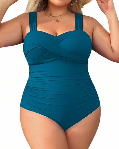Yonique Einteiliger Badeanzug für Damen, Übergröße, Bauchkontrolle, gerüschte Bademode, Blaugrün/Ein Hauch von Paradies (Trace of Paradise), 22 Plus von Yonique