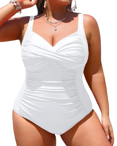 Yonique Frauen Plus Size Einteilige Badeanzüge Bauchkontrolle Badeanzüge Twist Front Geraffte Bademode, Weiss/opulenter Garten, 20 Plus von Yonique