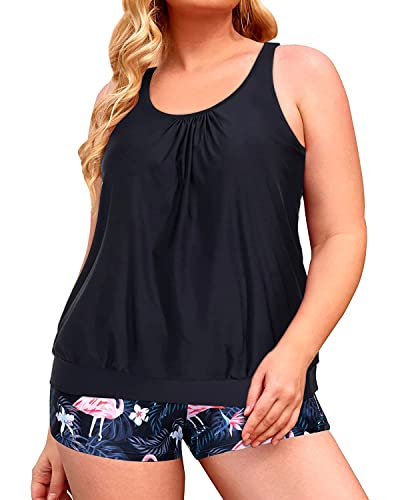 Yonique Tankini-Badeanzüge in Übergröße für Damen, Blouson, Tankini-Tops mit Badeshorts, zweiteilige Badeanzüge, Black Flamingo, 44 Mehr von Yonique