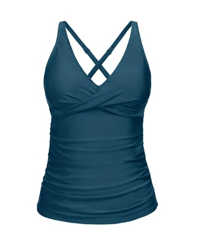 Yonique Tankini-Top mit Bauchkontrolle, V-Ausschnitt, Badeoberteil vorne, ohne Unterteil, Blau Grün, Large Yonique Tankini-Top mit Bauchkontrolle, V-Ausschnitt, Badeoberteil vorne, ohne Unterteil, Blau Grün, Large von Yonique
