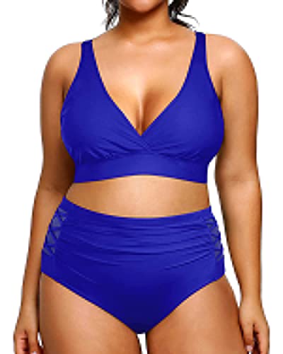 Yonique Womens Plus Size Bikini Swimsuits High Waisted Swimwear Tummy Control Two Piece Bathing Suits Royal Blue 20Plus von Yonique