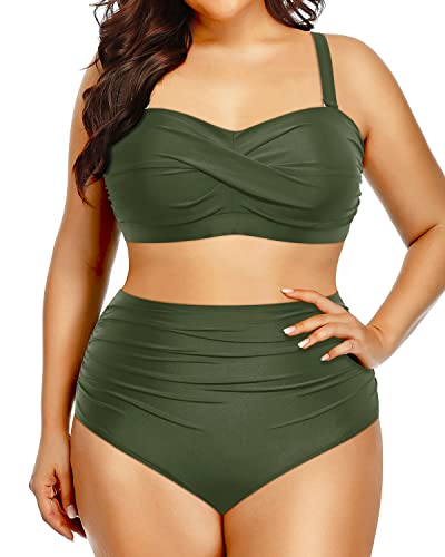 Yonique Zweiteilige Badeanzüge für Damen, hohe Taille, Bandeau-Bikini, Bauchkontrolle, Bademode, Grün , 44 Mehr von Yonique