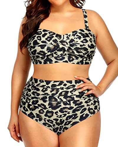 Yonique Zweiteilige Badeanzüge für Damen, hohe Taille, Bandeau-Bikini, Bauchkontrolle, Bademode, Leopard, 44 Mehr von Yonique