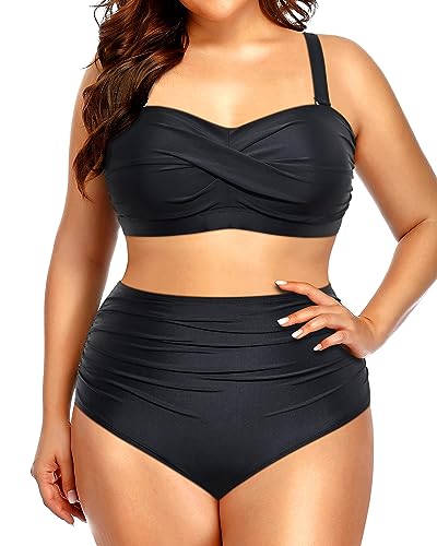 Yonique Zweiteilige Badeanzüge für Damen, hohe Taille, Bandeau-Bikini, Bauchkontrolle, Bademode, Schwarz, 44 Mehr von Yonique