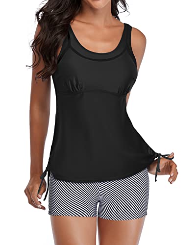 Yonique Zweiteilige Damen-Tankini-Badeanzüge mit Shorts, athletischer Badeanzug, schlankmachender Badeanzug, Schwarz gestreift 02, Medium von Yonique