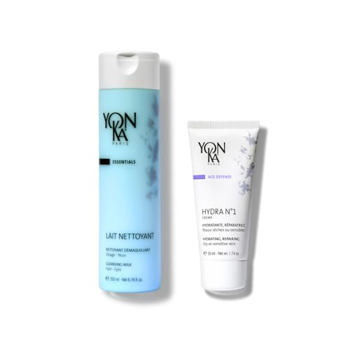 Rituel Aufpolsternd & Weichheit – Yonka Hydra N°1 Crème 50 ml – Intensive Feuchtigkeit, Anti-Falten + Yonka Reinigungsmilch 200 ml – Sanfter Make-up-Entferner, für empfindliche Haut. von Yonka