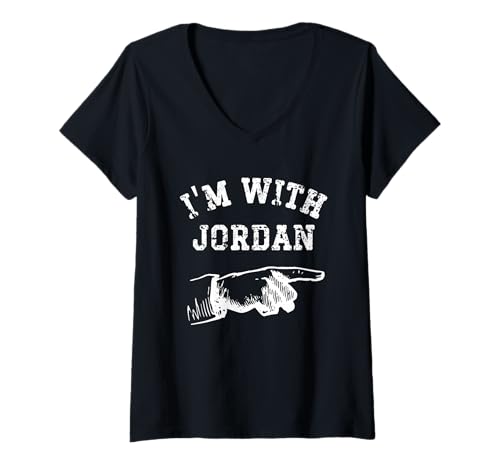 Damen Ich Bin mit Jordan Funny Personalisierten passenden Kumpel T-Shirt mit V-Ausschnitt von Yonkboyz Kleidung