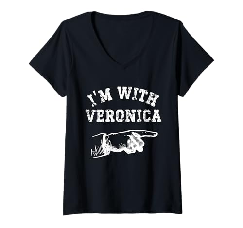 Damen Ich Bin mit Veronica Funny Personalisiertem passender Kumpel T-Shirt mit V-Ausschnitt von Yonkboyz Kleidung