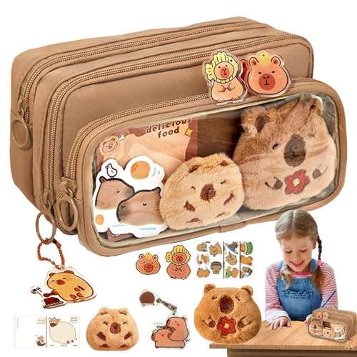 Yonuaret Federmäppchen Mäppchen, Süß Capybara Federmappe, Federmäppchen Pencil Case Capybara Bleistiftbeutel, Federmäppchen Mit Mehreren Taschen Große Kapazität Mäppchen Für Mädchen Geschenke von Yonuaret
