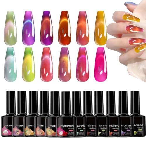 Yonuaret Gel Nagellack | Frucht Katzenaugen Effekt Frauen Nagellack,12 Teile Maniküre Set Für Damen Kinder Zuhause Salon Reise Hochzeit Party Anwender Anfänger von Yonuaret