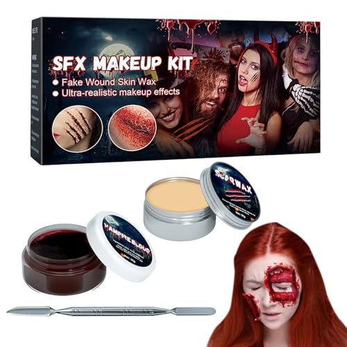 Yonuaret Halloween Schminke, Halloween Makeup Kit mit Narbenwachs, Beauty Produkt mit Spatel für Hautwunden Zombie Augenbrauen Nase Karneval Frauen Erwachsene Fest von Yonuaret