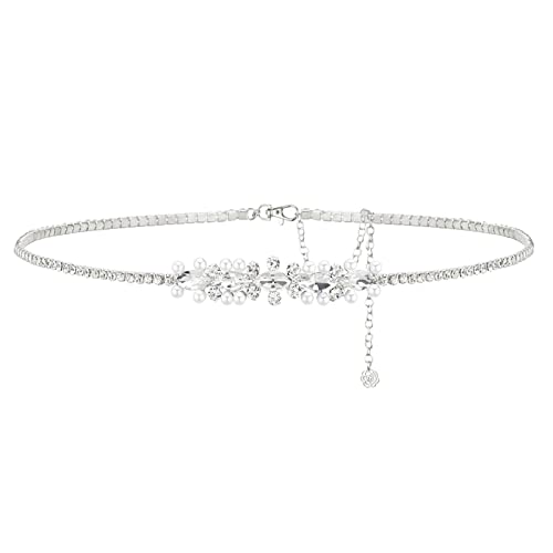 YooAi Damen Strass Gürtel für Kleider Kristall Taillengürtel für formelle Hochzeitskleid Gürtel Brautgürtel Gold Silber Perle, Silberfarbener Strass, Fit Waist 36"-46" von YooAi