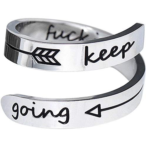 YooAi Inspirational Rings Personalisierte Spiralwickel Twist Ring Edelstahl Schmuck Für Frauen Geburtstagsgeschenk Keep Going Arrow von YooAi