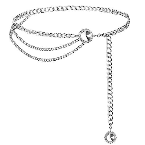 YooAi Kettengürtel Für Frauen Mehrschichtige Taille Kettenkleid Gürtel Metallkörper Bauchkette Kristall 130cm Silber von YooAi