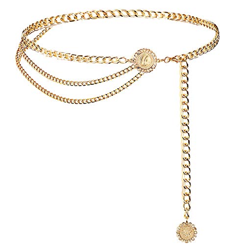 YooAi Kettengürtel Für Frauen Mehrschichtige Taille Kettenkleid Gürtel Metallkörper Bauchkette Sonnenblume 130cm Gold von YooAi