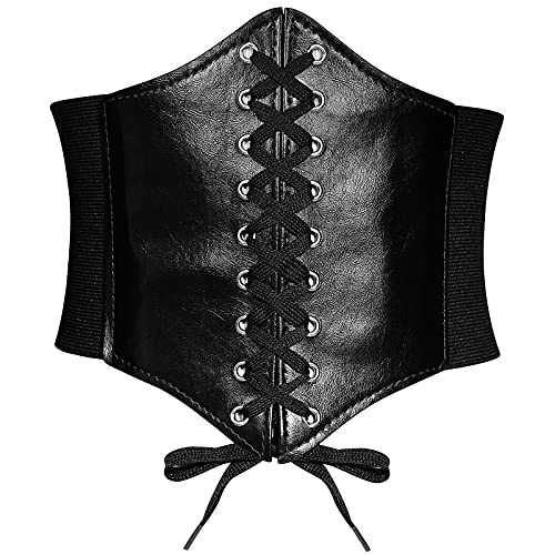 YooAi Leder Korsett Gürtel für Damen Schnürung Elastischer Taillengürtel Retro Breiter Cinch Gürtel Bund für Damen Kleider Schwarz 95cm von YooAi