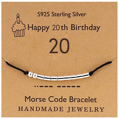 YooAi Morsecode Armband Alles Gute zum Geburtstag Geschenke für Mädchen Jungen Sterling Silber Armband Geburtstagsgeschenk Schmuck für 20 Jahre alte Perlen auf Seidenschnur 20 von YooAi