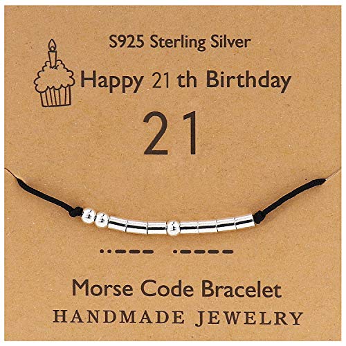 YooAi Morsecode Armband Alles Gute zum Geburtstag Geschenke für Mädchen Jungen Sterling Silber Armband Geburtstagsgeschenk Schmuck für 21 Jahre alte Perlen auf Seidenschnur 21 von YooAi