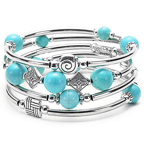YooAi Wickelarmband Böhmische Perlen Armband Multicolor Türkis Elastische Stapelbar Anhänger Armband für Frauen Turquoise von YooAi