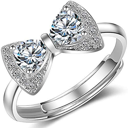 YooAi verstellbare offene Ringe Bogenknoten Zirkonia Ring Geburtstag Schmuck für Frauen Silber von YooAi