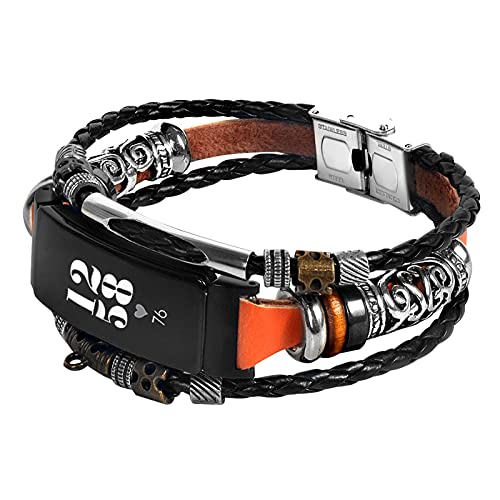 YooGar Inspire Smartwatch Band, Vintage DIY Geflochtenes Verstellbares Armband Ethnischen Stil PU-Leder Ersatz Zubehör Armband Kompatibel mit Inspire/Inspire HR/ACE 2 Fitness Tracker (Braun) von YooGar