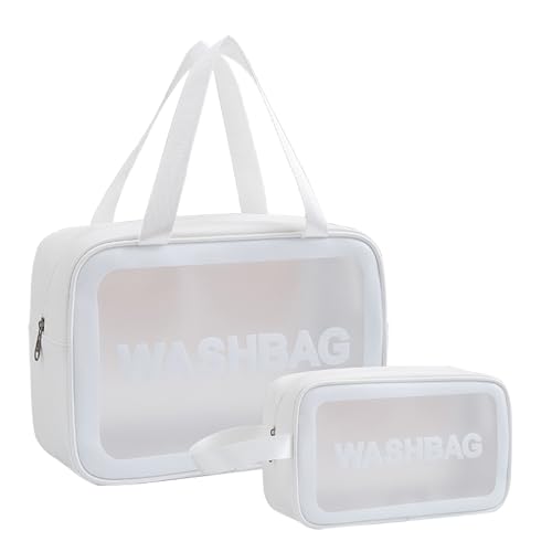 Yooamz 2 Stück Kulturbeutel Transparent Kulturtasche Damen PVC Durchsichtig Transparente Kosmetiktasche Tragbare Kultur Waschtasche wasserdichte Kulturtasche für Flüssigkeiten Make up Tasche (Weiß) von Yooamz