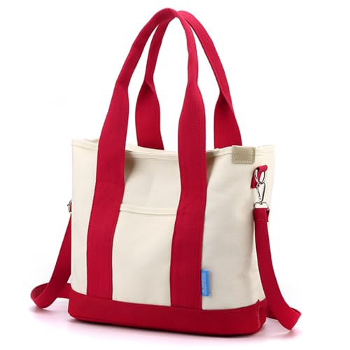 Yooamz Canvas Tasche Damen Canvas Handtasche Schultertasche Damen Umhängetasche Groß Canvas Tote Bag für Alltag, Büro, Schulausflug und Einkauf (Rot) von Yooamz