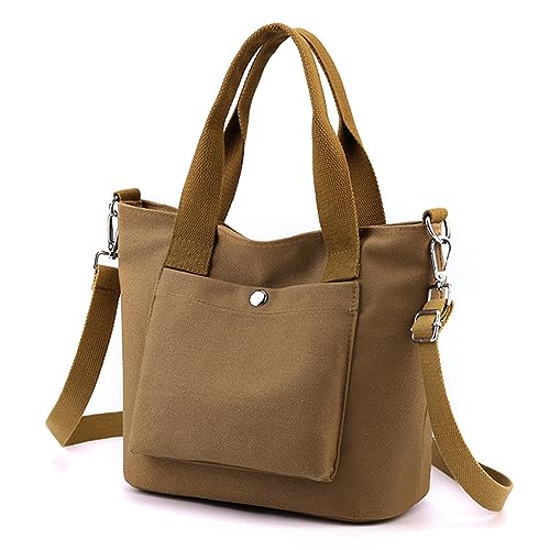 Yooamz Canvas Tasche Damen Handtasche Damen Canvas Umhängetasche Damen Tote Bag Schultertasche Casual Tragetasche für Alltag, Büro, Schulausflug und Einkauf (Braun) von Yooamz