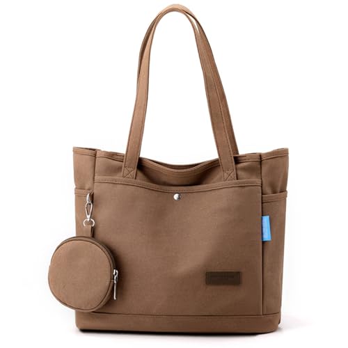 Yooamz Canvas Tasche Damen Umhängetasche mit Kleingeldbörse Handtasche Damen Schultertasche mit Reißverschluss Lässige Tote Bag Groß Shopper Tasche für Bücher Alltag Arbeit (Braun) von Yooamz