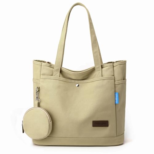 Yooamz Canvas Tasche Damen Umhängetasche mit Kleingeldbörse Handtasche Damen Schultertasche mit Reißverschluss Lässige Tote Bag Groß Shopper Tasche für Bücher Alltag Arbeit (Khaki) von Yooamz