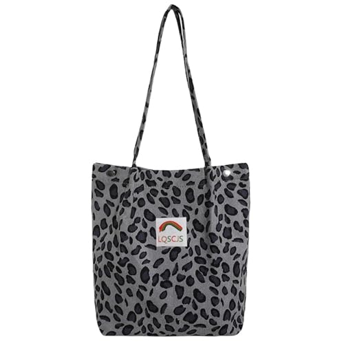 Yooamz Cord Tasche Damen Groß Cord Umhängetasche Damen Handtasche Umhängetasche Damen Lässige Tote Handtasche für Alltag, Büro, Schulausflug und Einkauf (Leopard) von Yooamz