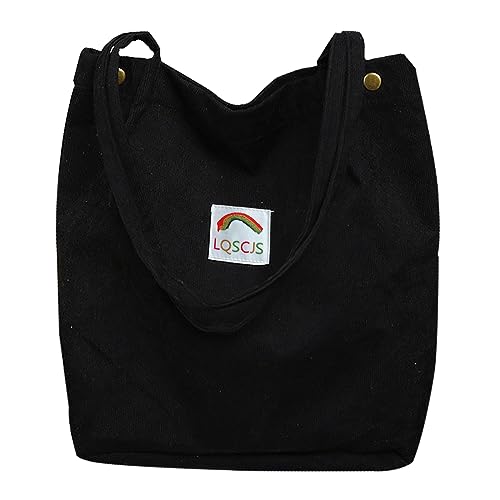 Yooamz Cord Tasche Damen Groß Cord Umhängetasche Damen Handtasche Umhängetasche Damen Lässige Tote Handtasche für Alltag, Büro, Schulausflug und Einkauf (Schwarz) von Yooamz