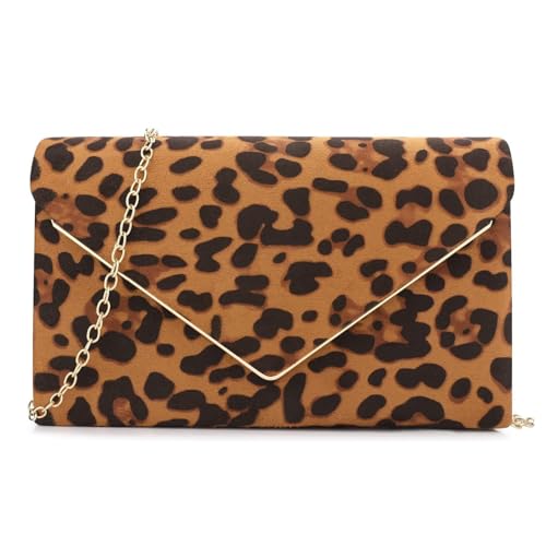 Yooamz Damen Clutch Elegante Abendtasche Wildleder Handtasche Damen Umschlag Clutch Mädchen Klein Umhängetasche für Hochzeit Wedding Prom Party (Leopardenmuster) von Yooamz