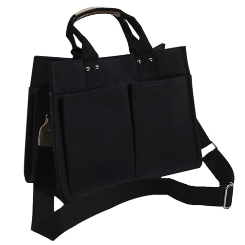 Yooamz Canvas Tote Bag Canvas Tasche Damen Handtasche Damen Shopper Tasche Umhängetasche Damen Schultertasche für Büro, Schulausflug, Einkaufen (Schwarz) von Yooamz