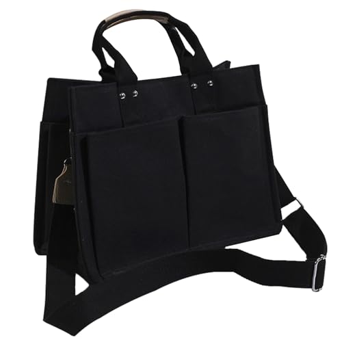 Yooamz Handtasche Damen Mittelgroß Damen Umhängetasche Canvas Tasche Damen Schultertasche mit Reißverschluss Mode Handtasche Damen Canvas Tote Bag für Büro, Schulausflug, Einkaufen (Schwarz) von Yooamz