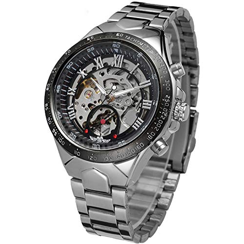 Yoodeet Skelett Uhren Automatische Selbstwind Mechanische Uhren Silber Edelstahl Herren Armbanduhr von Yoodeet
