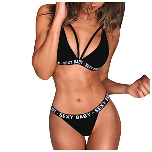 Yoofeiduoduo Unterwäsche Frauen Sexy Set Erotiek Wäsche für Sex Reizwäsche Dessous 2-Teil BH + String Tanga Spitze Push-Up Verführerisches Damen Body Babydoll Nachtwäsche Spitze, Schwarz, S von Yoofeiduoduo