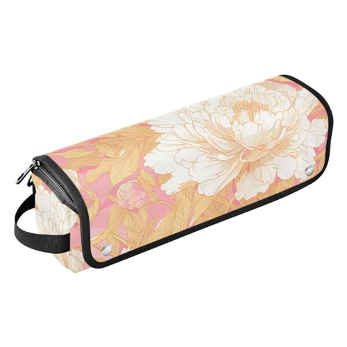 2-in-1 Lockenstab Reiseetui mit Eisenmatte, Tragetasche, flacher Lockenstab, wasserdichter Organizer für Glätteisen, Lockenstab, Haartrockner, chinesischer Stil, Pfingstrose, Pfirsichgold von Yoogain