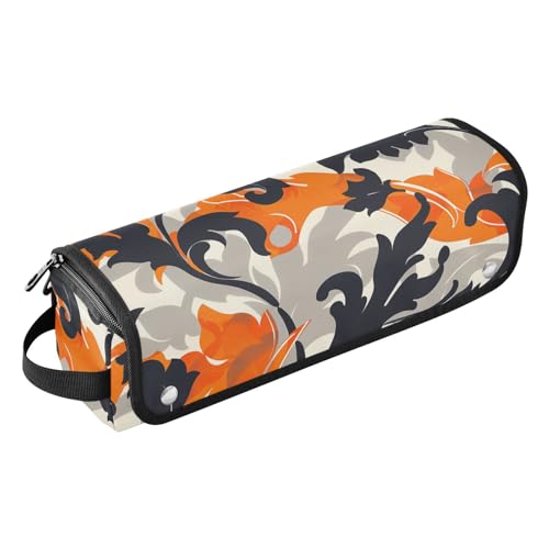 2-in-1-Lockenstab-Reiseetui mit hitzebeständiger Matte, tragbarer Haarstyling-Werkzeug-Organizer für Glätteisen, Lockenstab und Haartrockner, modisches Blattmuster, Orange / Schwarz, Reisezubehör von Yoogain