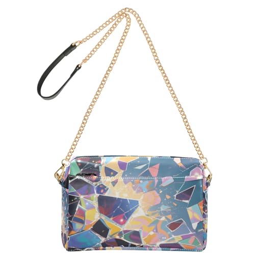 Abstrakte Kunst, Glasscherben, Crossbody-Tasche für Damen, veganes Leder, Geldbörse, Reißverschluss, Handtasche für Reisen von Yoogain