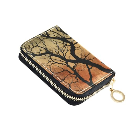 Bare Trees Illustration Art Leder-Kartenetui für Damen, mit 2 Geldfächern, RFID-blockierend, Kreditkartenetui mit Reißverschluss von Yoogain