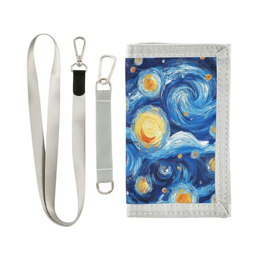 Blaue und gelbe Ölgemälde Sternenhimmel Faltgeldbörsen für Männer für Herren, dreifach gefaltete Geldbörse für Herren, mit Umhängeband, Blaues und gelbes Ölgemälde Sternenhimmel, 1 size, modisch von Yoogain