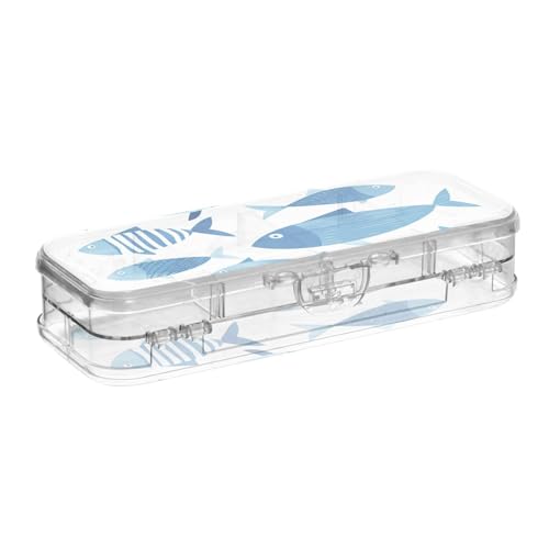 Blue Fish Stiftebox aus Kunststoff, doppelstöckig, für Schreibwaren, mit Schnappdeckel von Yoogain