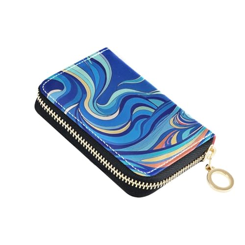 Blue Magic Star and Moon Ledergeldbörse für Karten mit 2 Geldfächern, RFID-blockierend, kleiner Kartenhalter mit Reißverschluss von Yoogain