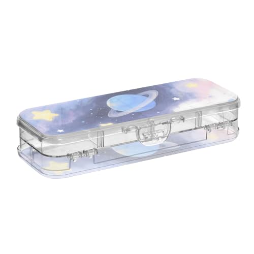 Blue Planet transparente Stiftebox, 2-lagig, für Schreibwaren, mit Schnappdeckel von Yoogain