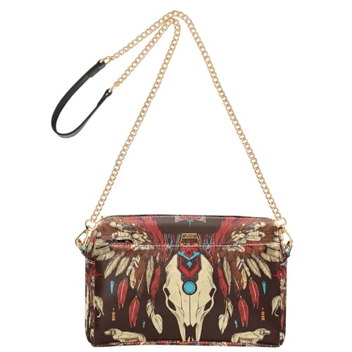 Boho-Umhängetasche mit Ziegen-Skelett-Motiv, für Damen, klein, veganes Leder, Umhängetasche, wasserdicht, Damen-Schulterhandtaschen von Yoogain