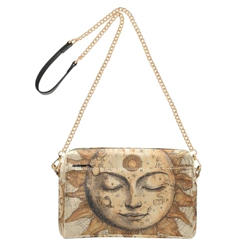 Boho Vintage The Sun Kleine Umhängetasche für Damen, veganes Leder, Umhängetasche, Reißverschluss, Schultertasche für Damen von Yoogain