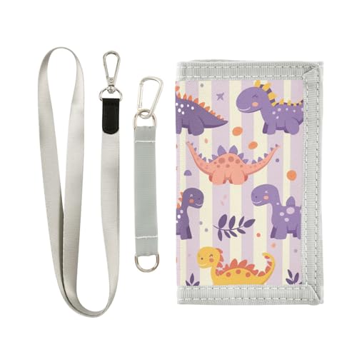 Cartoon-Geldbörse mit niedlichem Dinosaurier-Motiv, dreifach gefaltet, mit Umhängeband, aus Nylon, Hellviolett, Cartoon-Dinosaurier, hellviolette Streifen, 1 size, modisch von Yoogain