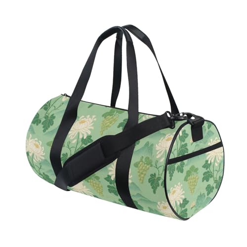 Chinesischer Stil Blume Chrysantheme Salbeigrün Gepäck Reisetasche Sport Turnbeutel Wandern Wasserdicht von Yoogain