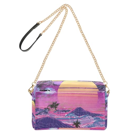 Crane Sunset Tropical Vapor Wave Style Crossbody Taschen für Frauen klein veganes Leder Damen Crossbody Geldbörsen Wasserdicht Damen Schulterhandtaschen von Yoogain
